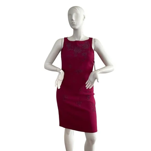 Sangria Dress 8 Burgundy Boat Neck Beaded Classic