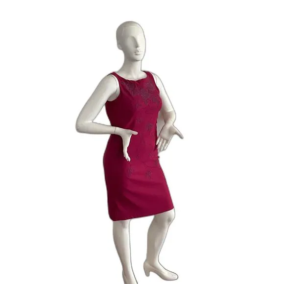 Sangria Dress 8 Burgundy Boat Neck Beaded Classic