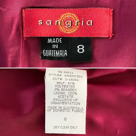 Sangria Dress 8 Burgundy Boat Neck Beaded Classic