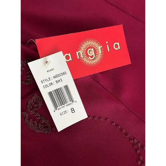 Sangria Dress 8 Burgundy Boat Neck Beaded Classic