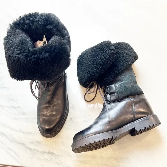 SANTANA Canadian Fur Lined Lace Up Fold Down Convertible Black Boots Size 7