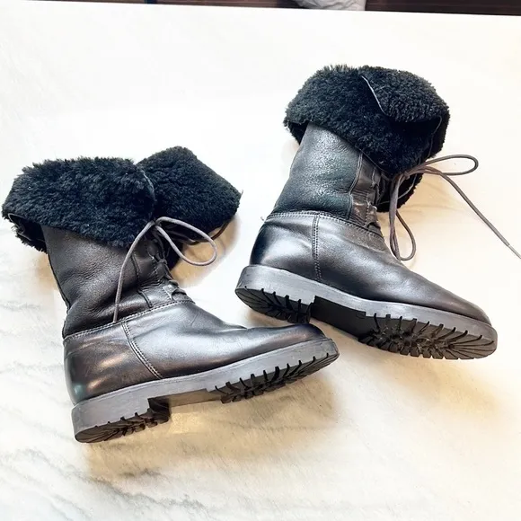 SANTANA Canadian Fur Lined Lace Up Fold Down Convertible Black Boots Size 7