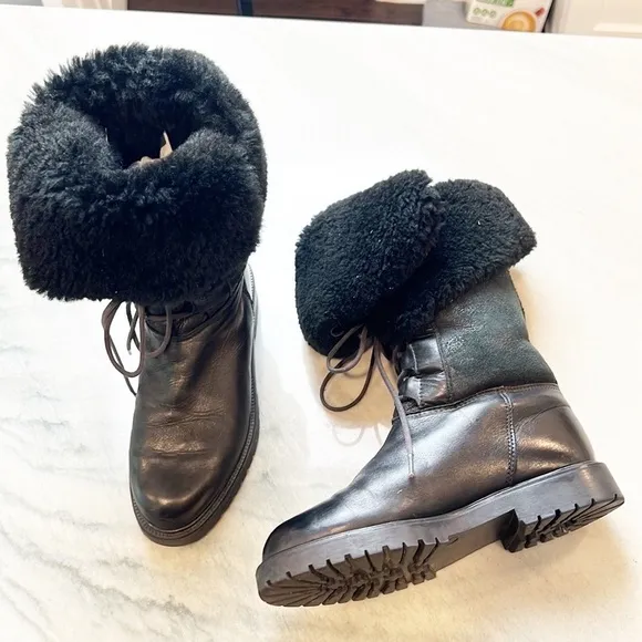 SANTANA Canadian Fur Lined Lace Up Fold Down Convertible Black Boots Size 7