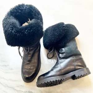 SANTANA Canadian Fur Lined Lace Up Fold Down Convertible Black Boots Size 7