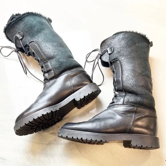 SANTANA Canadian Fur Lined Lace Up Fold Down Convertible Black Boots Size 7