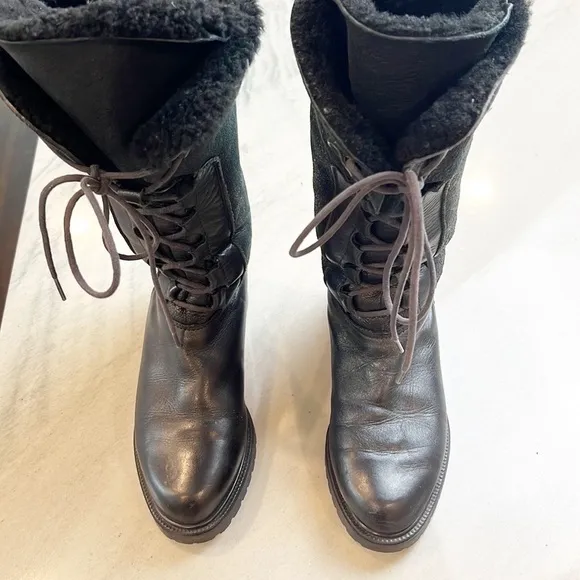 SANTANA Canadian Fur Lined Lace Up Fold Down Convertible Black Boots Size 7