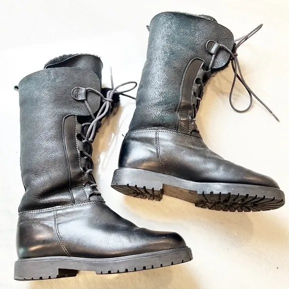 SANTANA Canadian Fur Lined Lace Up Fold Down Convertible Black Boots Size 7