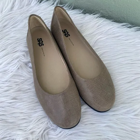 SAS Women's Ballet Flats Size 10 N Tan Leather Slip-On Casual Shoes