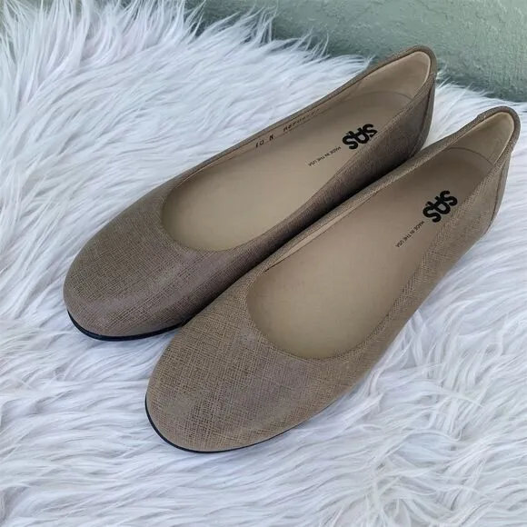 SAS Women's Ballet Flats Size 10 N Tan Leather Slip-On Casual Shoes