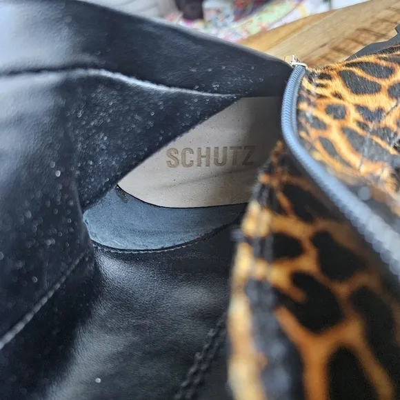 Schutz Calista Leopard Print Lace Up Platform Lug Sole Combat Boots 7.5