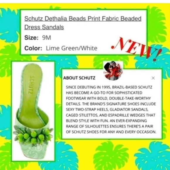 Schutz Dethalia Beads &amp; Fabric Sandal Lime Spring Pumps Green Sz 9 👡 👡 NIB! 📦