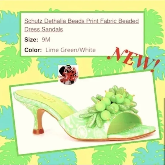 Schutz Dethalia Beads &amp; Fabric Sandal Lime Spring Pumps Green Sz 9 👡 👡 NIB! 📦