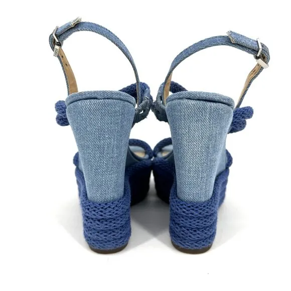 Schutz Leeneh Blue Denim Platform Wedge Sandals Size 6.5