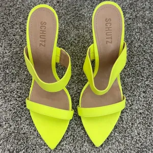 Schutz Neon Yellow Wedge Sandals – Size 9.5