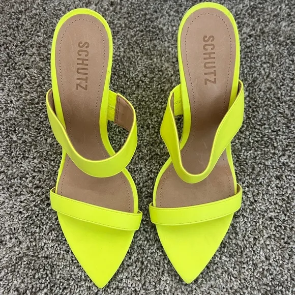 Schutz Neon Yellow Wedge Sandals – Size 9.5
