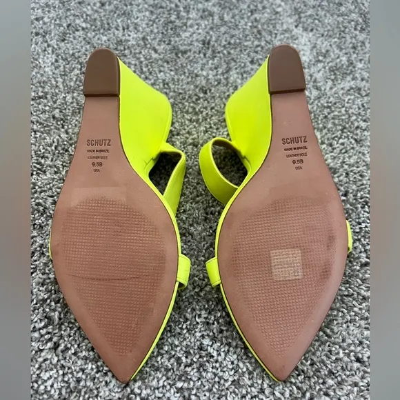 Schutz Neon Yellow Wedge Sandals – Size 9.5