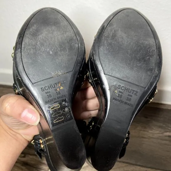 Schutz platform wedges braided detail black size 7.5