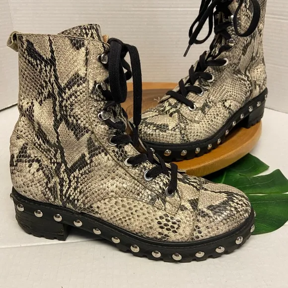 SCHUTZ Snakeskin Studded Combat Boots