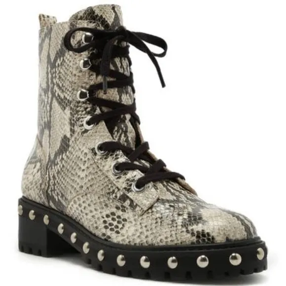 SCHUTZ Snakeskin Studded Combat Boots