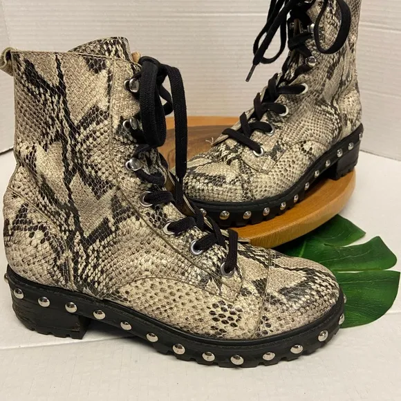 SCHUTZ Snakeskin Studded Combat Boots