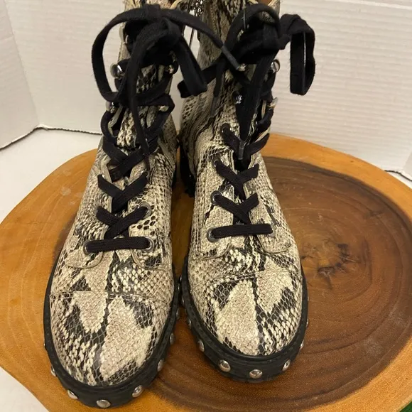 SCHUTZ Snakeskin Studded Combat Boots