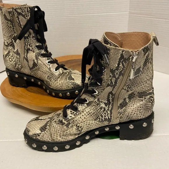 SCHUTZ Snakeskin Studded Combat Boots