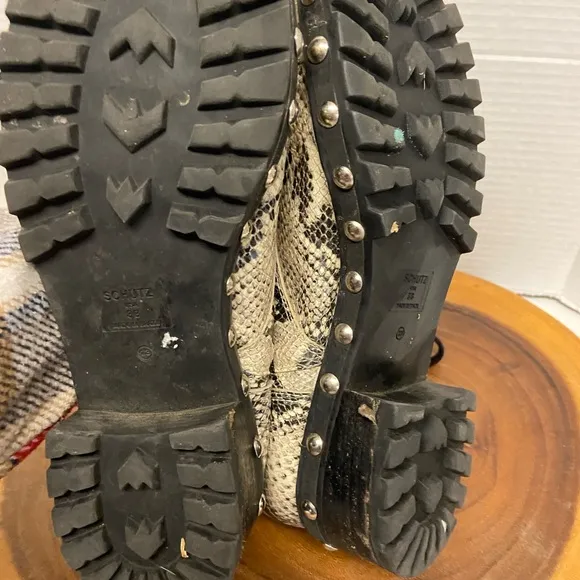 SCHUTZ Snakeskin Studded Combat Boots