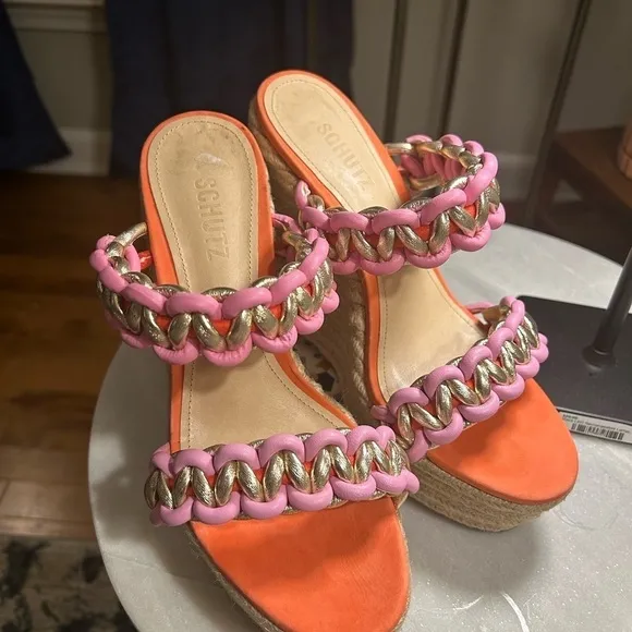 SCHUTZ | Women's Juliet High Block Heel Slide Wedge Sandals size 9  💕