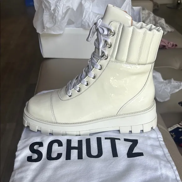 Schutz Women's White Lace-Up Boots