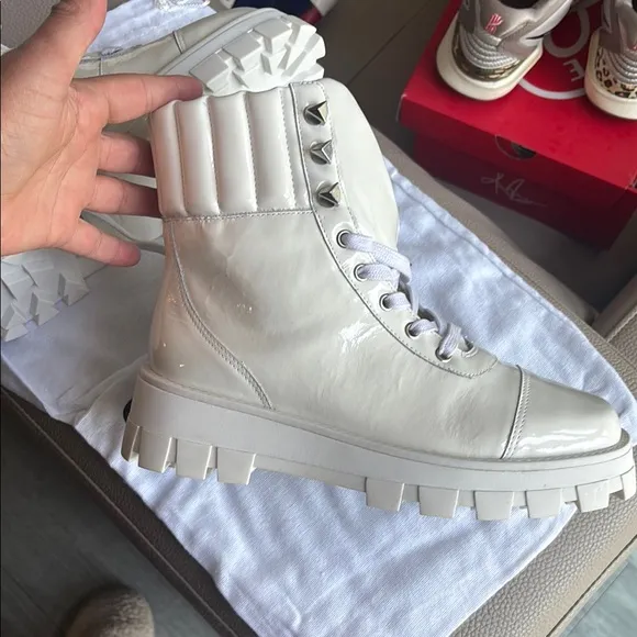 Schutz Women's White Lace-Up Boots