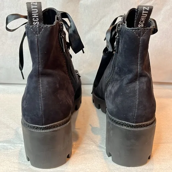 Schutz Xayane black suede combat style platform boots