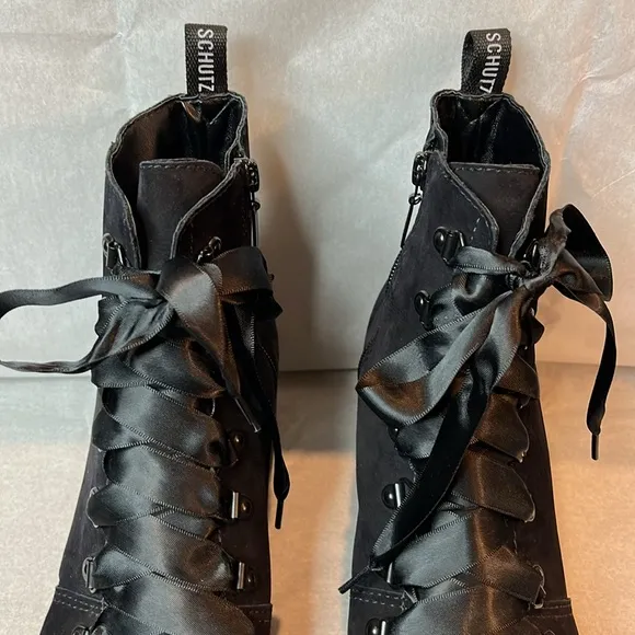 Schutz Xayane black suede combat style platform boots