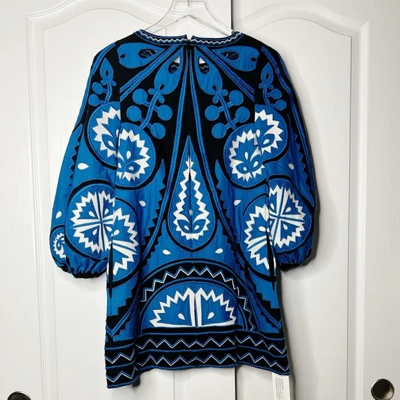 SEA NY Blue Gael Applique Long Sleeve Tunic Dress Size Small NWT