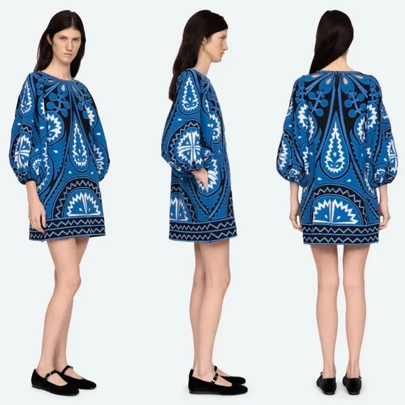 SEA NY Blue Gael Applique Long Sleeve Tunic Dress Size Small NWT