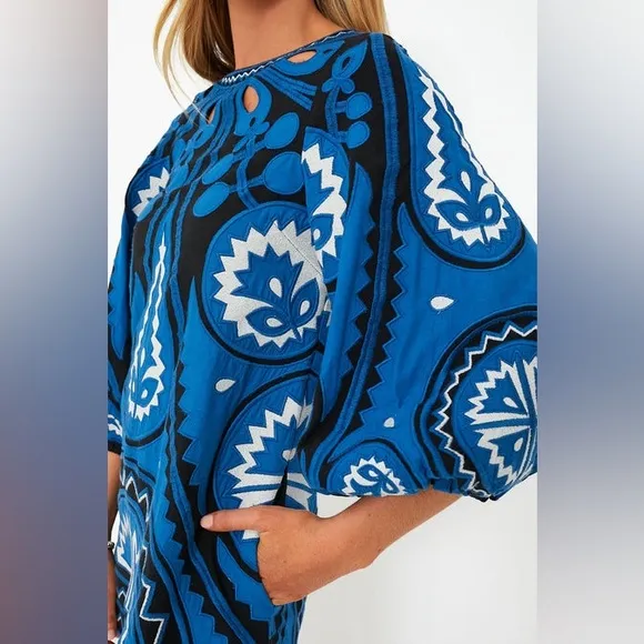 SEA NY Blue Gael Applique Long Sleeve Tunic Dress Size Small NWT