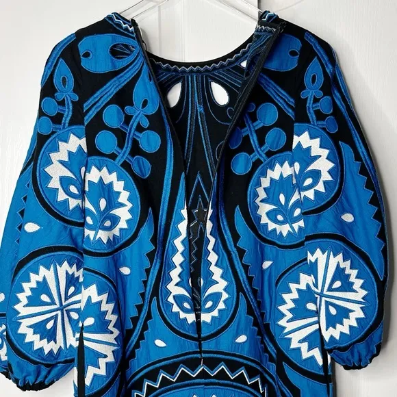 SEA NY Blue Gael Applique Long Sleeve Tunic Dress Size Small NWT