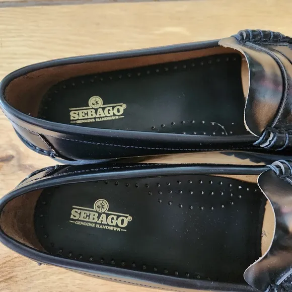 Sebago Womens Dan Lug Loafer Moccasins Black Full Grain Leather Size 10.5 NEW
