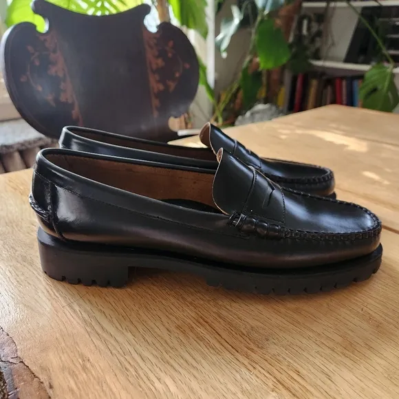 Sebago Womens Dan Lug Loafer Moccasins Black Full Grain Leather Size 10.5 NEW