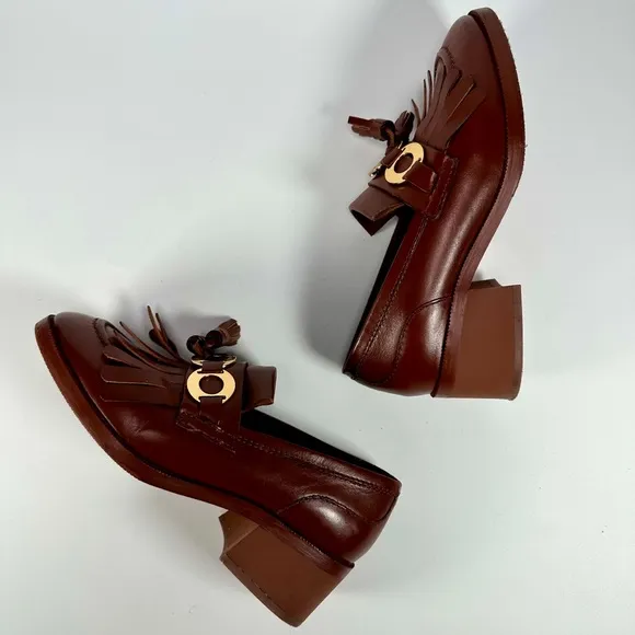 See By Chloé Brown ‘Lyvi’ Leather Pumps Fringed Tassel Detail