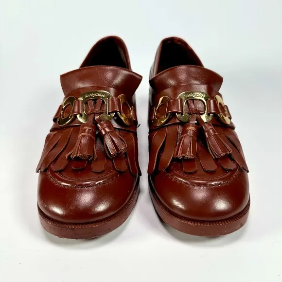 See By Chloé Brown ‘Lyvi’ Leather Pumps Fringed Tassel Detail