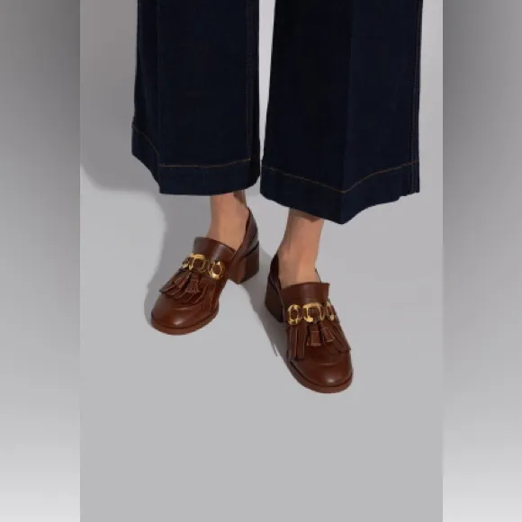 See By Chloé Brown ‘Lyvi’ Leather Pumps Fringed Tassel Detail