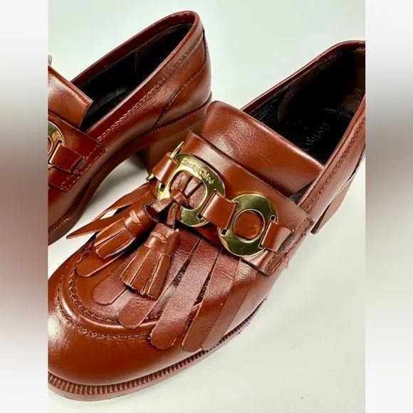 See By Chloé Brown ‘Lyvi’ Leather Pumps Fringed Tassel Detail