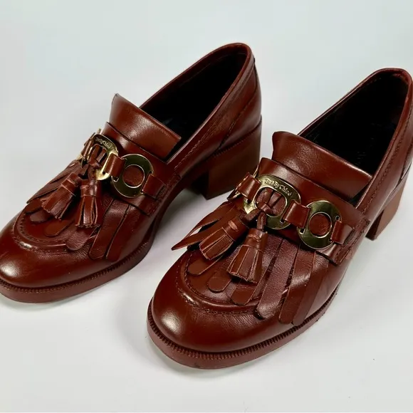 See By Chloé Brown ‘Lyvi’ Leather Pumps Fringed Tassel Detail
