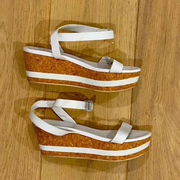 See by Chloe white platform cork wedges sandals 38.5