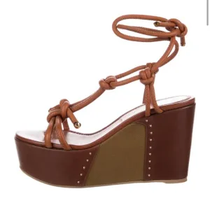 Sergio Rossi brown platform wedges with gold accents side 8