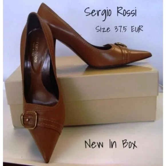 Sergio Rossi Leather Pumps Heels Shoes Britt Classic Size 37.5 EUR New In Box
