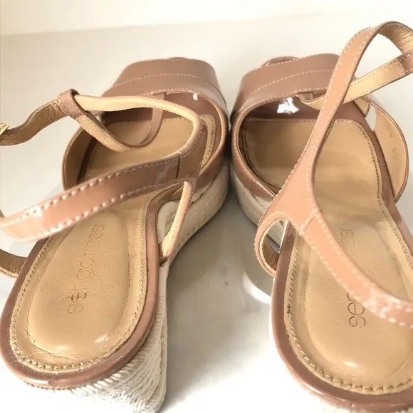 SERGIO ROSSI Nude Patent Leather T Platform Wedges