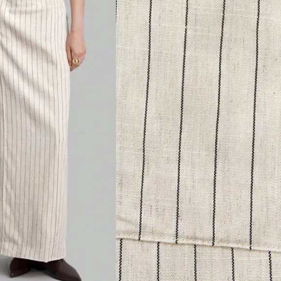 Set matching 2 piece Linen cream ivory striped button front vest &amp; midi skirt