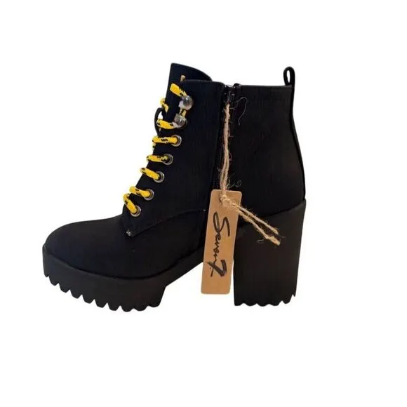 Seven7 Women's Black Platform Chunky Heel Boots Size 8 Lace-Up Casual Combat