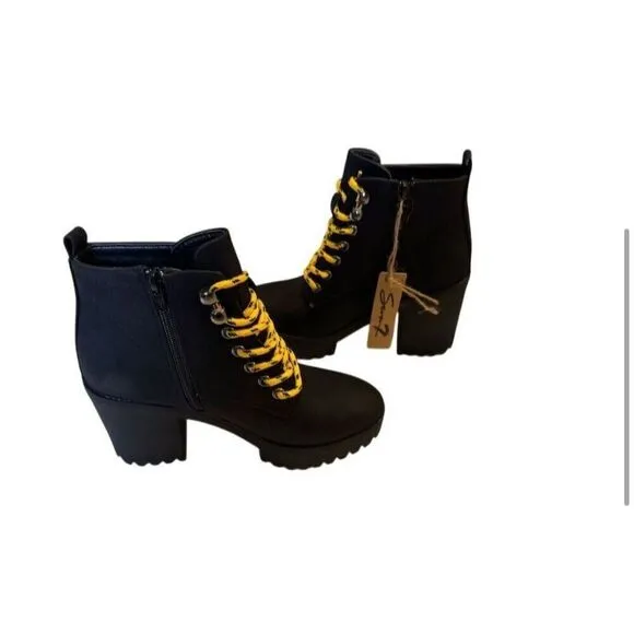 Seven7 Women's Black Platform Chunky Heel Boots Size 8 Lace-Up Casual Combat